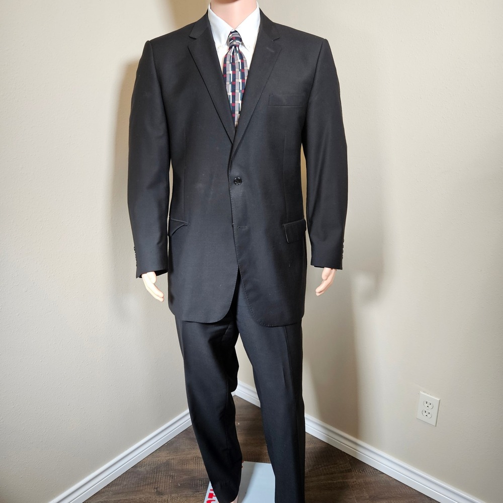 Tiglio Luxe Novello Suit Mens 48L Black Super 150s Wool 2 Piece Made in Italy